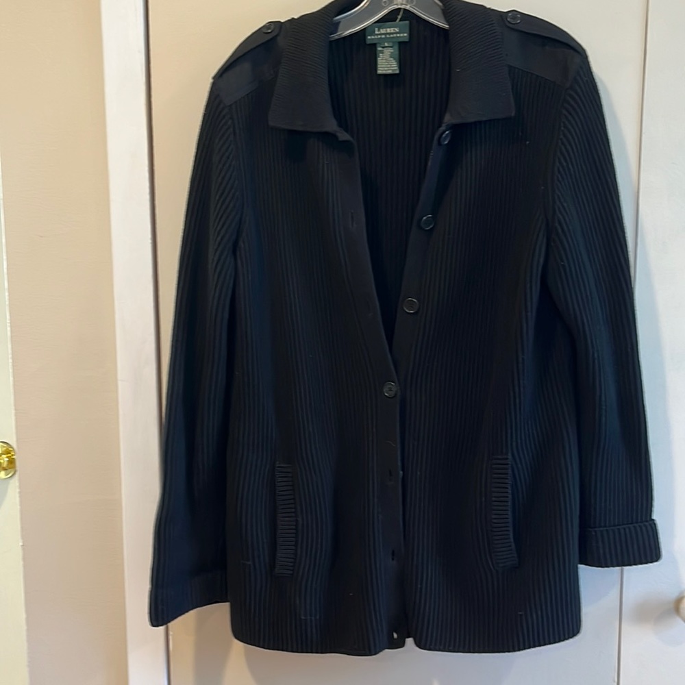 Ralph Lauren Mens Cardigan Sweater with 2 Front Pickets Rolled Cuffs